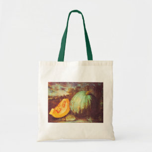 Vintage blue pumpkin heirloom fall painting tote bag