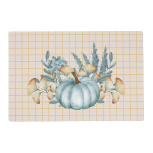 Vintage Blue Pumpkins Caramel Checkered Placemat