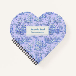 Vintage Blue Purple French Toile de Jouy Heart Notebook