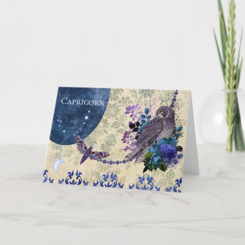 Vintage Blue Purple Zodiac Capricorn Birthday Card