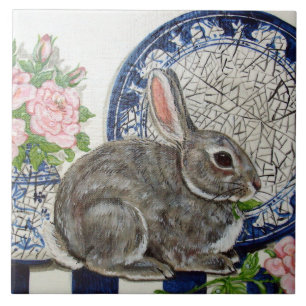 Vintage Blue Rabbit Animal Nature Dedham Look Ceramic Tile