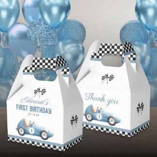 Vintage Blue Race Car 1st Birthday Favor Boxes