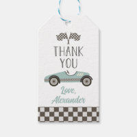Vintage blue Race Car Birthday Thank You