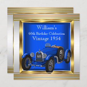 Vintage Blue Racing Car Mans 60th Birthday Party Invitation