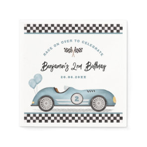 Vintage Blue Racing Car Two Fast Boy 2nd Birthday Napkins