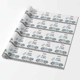 Vintage Blue Racing Car Two Fast Boy 2nd Birthday Wrapping Paper