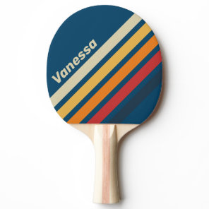 Vintage Blue Rainbow Angled Striping with Name Ping Pong Paddle