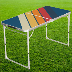 Vintage Blue Rainbow Striped Tailgate Beer Pong Table