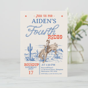 Vintage Blue Red Bronco 4th Rodeo 4th Birthday Invitation
