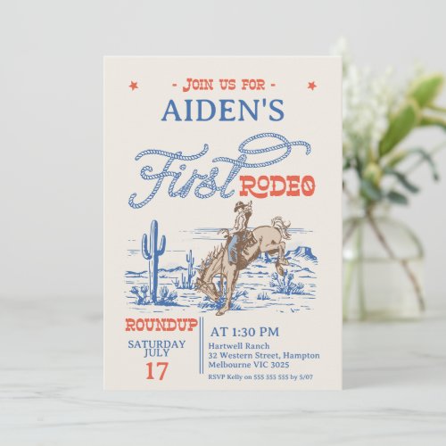 Vintage Blue Red Bronco First Rodeo 1st Birthday