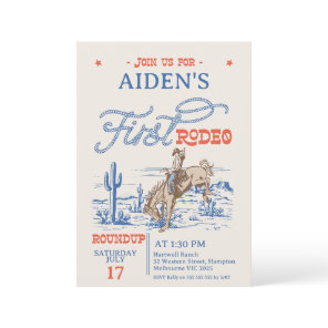 Vintage Blue Red Bronco First Rodeo 1st Birthday Invitation