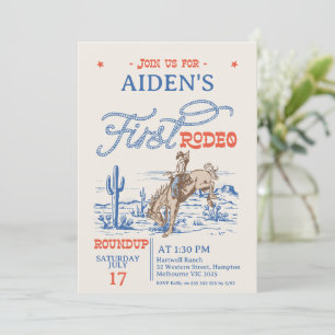 Vintage Blue Red Bronco First Rodeo 1st Birthday Invitation