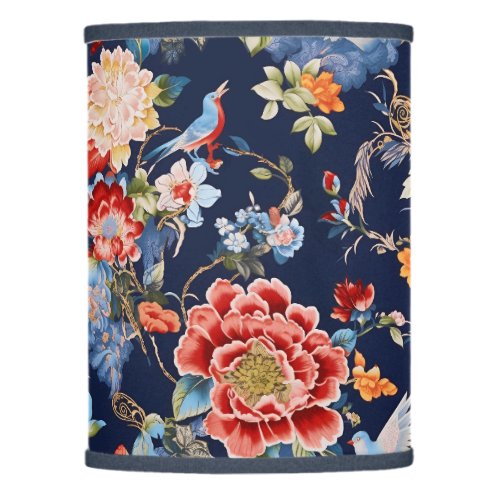 Vintage blue red chinoiserie floral  lamp shade