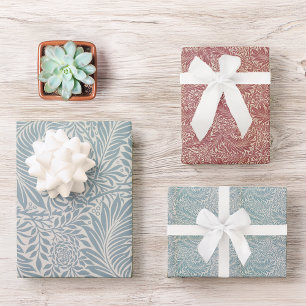 Vintage Blue Red Leaves William Morris Larkspur Wrapping Paper Sheets