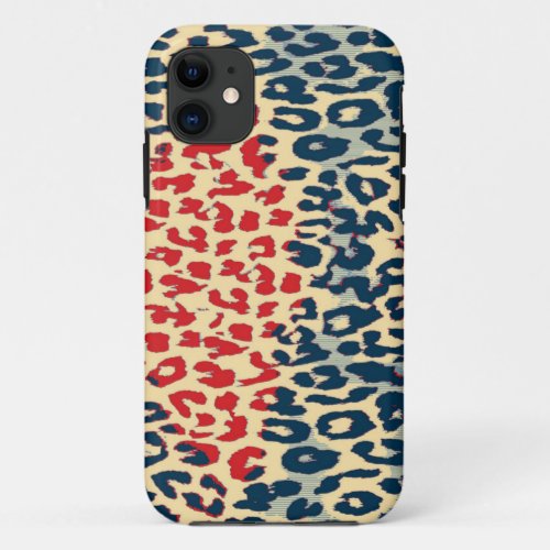 Vintage Blue Red Leopard Print Skin iPhone 11 Case