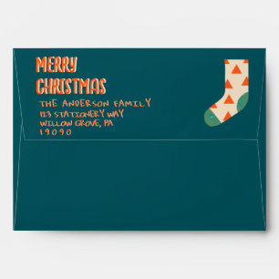 Vintage Blue Red Merry Christmas Winter Sock Envelope