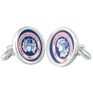 Vintage Blue Red Proverb Oak Acorn Ink Art Cufflinks