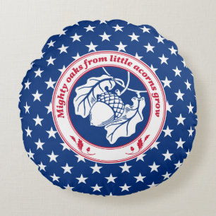 Vintage Blue Red Proverb Oak Acorn Ink Art Round Pillow