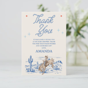 Vintage Blue Red Rodeo Cowboy Baby Shower Thank You Card