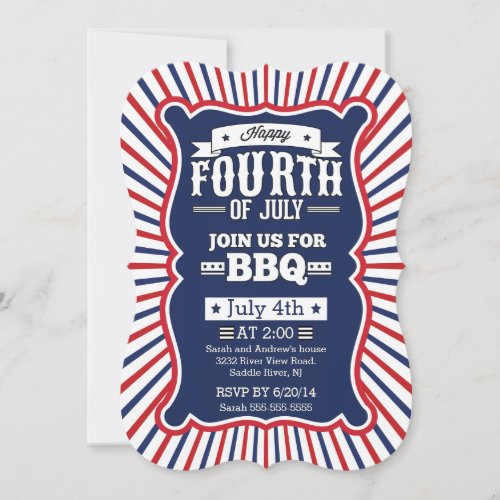 Vintage Blue Red Stripe 4th of July Party Invitation