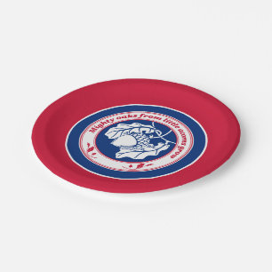 Vintage Blue Red White Proverb Oak Acorn Ink Art Paper Plates