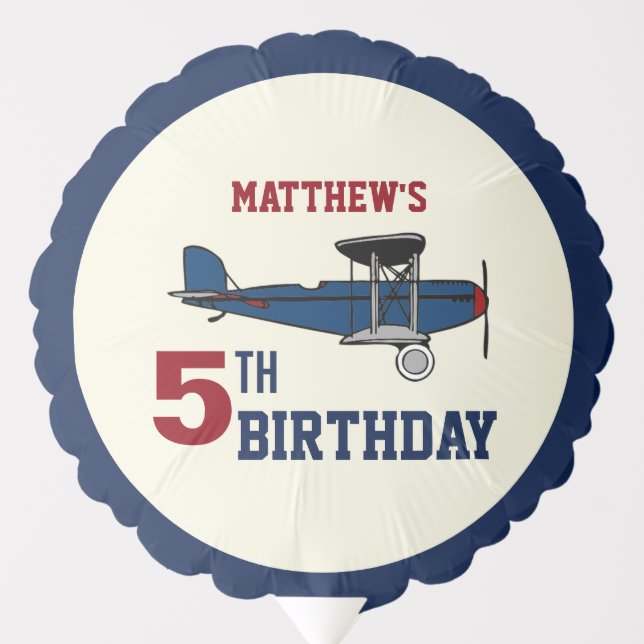 Vintage Blue Retro Airplane Birthday Party Balloon (Front)