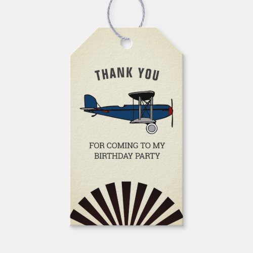 Vintage Blue Retro Airplane Birthday Party Favor Gift Tags