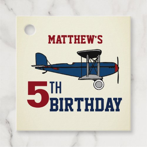 Vintage Blue Retro Airplane Birthday Party Favor Tags