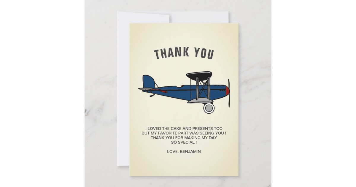 Aeroplane Blue Red Plane Personalized Birthday Party Thank You Cards Aeroplane Blue Red Plane Personalized Birthday Party Thank You Cards
