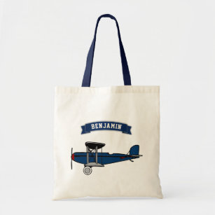 Vintage Blue Retro Airplane Kids Tote Bag