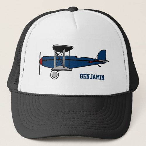 Vintage Blue Retro Airplane Kids Trucker Hat