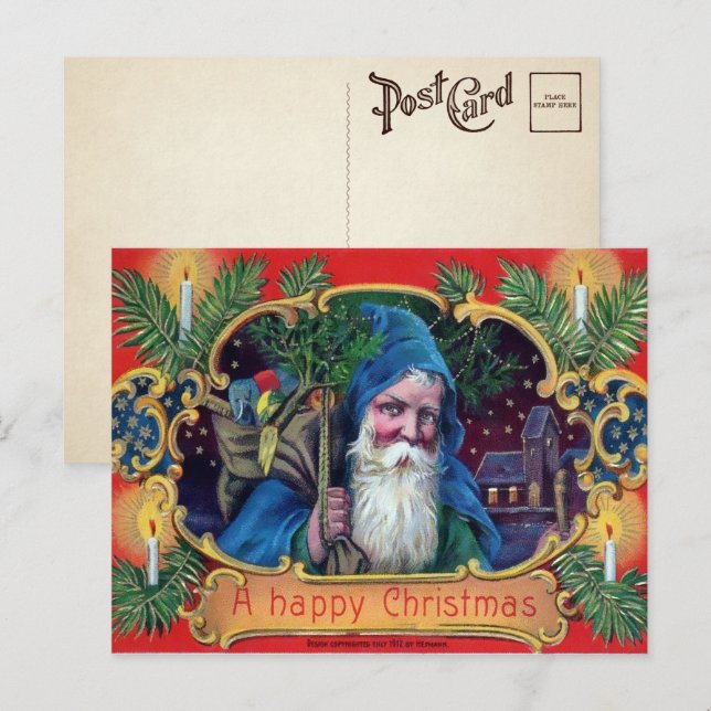 Vintage Blue Robed Santa Postcard (Front/Back)
