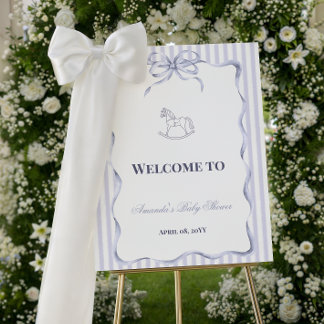 Vintage Blue Rocking Horse Baby Shower Welcome Foam Board