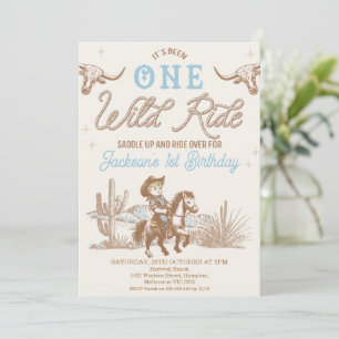 Vintage Blue Rodeo Boys Wild Year 1st Birthday  Invitation