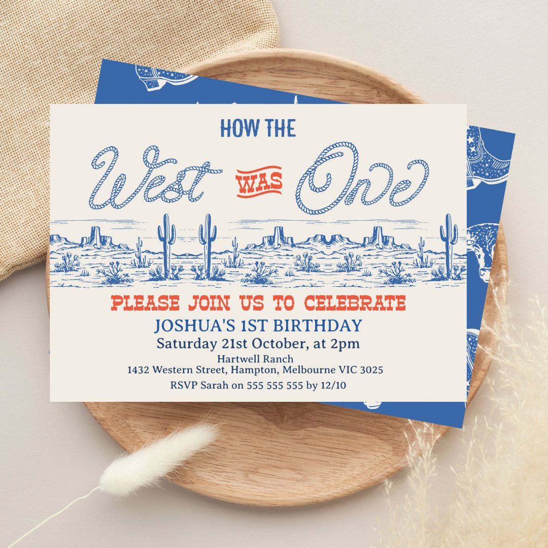 Vintage Blue Rodeo How West Was One 1st Birthday  Invitation