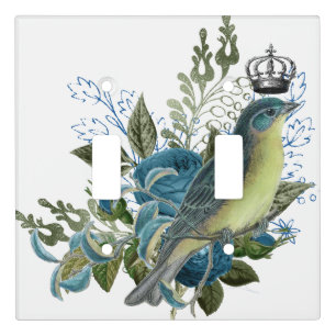 Vintage Blue Rose & Bird Light Switch Cover