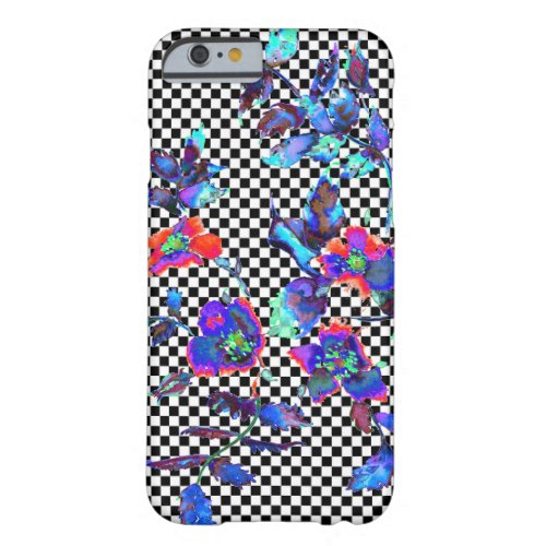 Vintage blue rose black and white checker pattern barely there iPhone 6 case