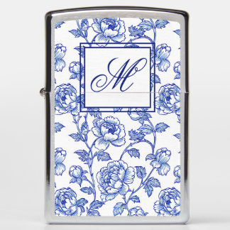 Vintage Blue Rose Floral Monogram Zippo Lighter