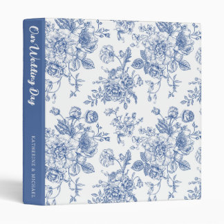 Vintage Blue Rose Floral | Our Wedding Day 3 Ring Binder