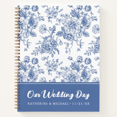 Vintage Blue Rose Floral  Our Wedding Day Notebook