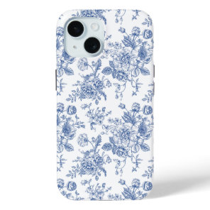 Vintage Blue Rose Floral Pattern iPhone 15 Case
