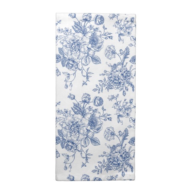 Vintage Blue Rose Floral Pattern Cloth Napkin (Half Fold)