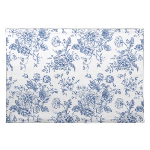 Vintage Blue Rose Floral Pattern Cloth Placemat