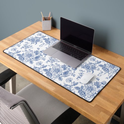 Vintage Blue Rose Floral Pattern Desk Mat