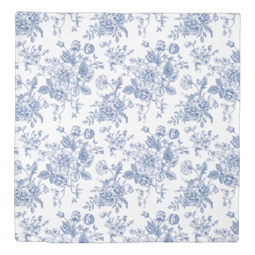 Vintage Blue Rose Floral Pattern Duvet Cover