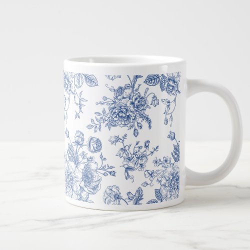 Vintage Blue Rose Floral Pattern Giant Coffee Mug
