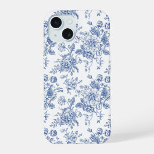 Vintage Blue Rose Floral Pattern iPhone 15 Case