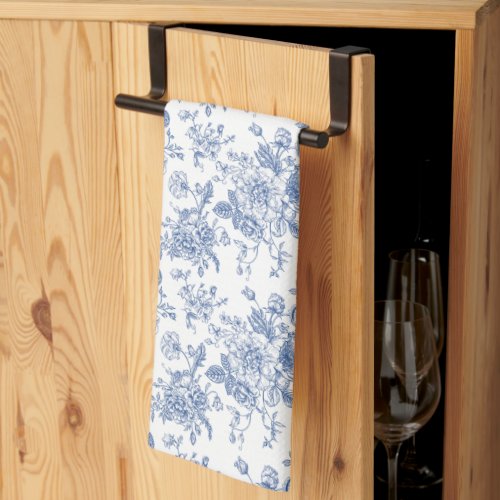 Vintage Blue Rose Floral Pattern Kitchen Towel