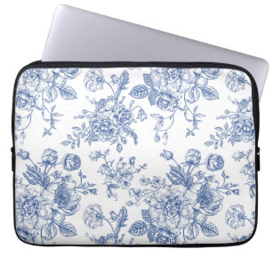 Vintage Blue Rose Floral Pattern Laptop Sleeve