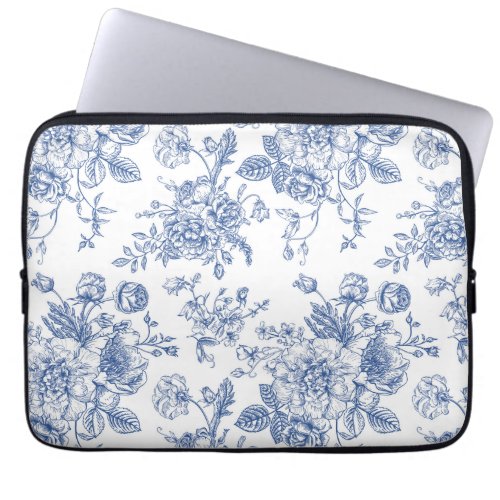 Vintage Blue Rose Floral Pattern Laptop Sleeve